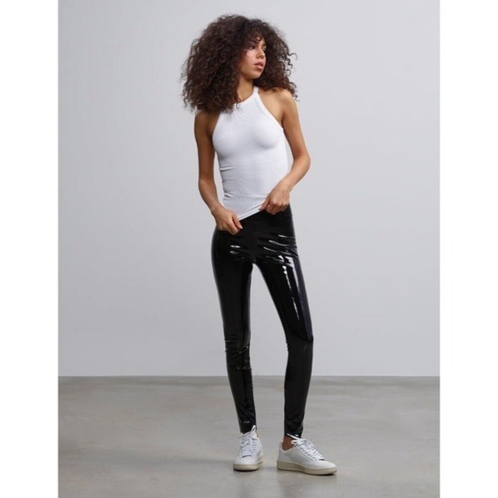 NWOT Commando Control Top Faux Patent Leather Leggings Black Size LARGE USA MADE